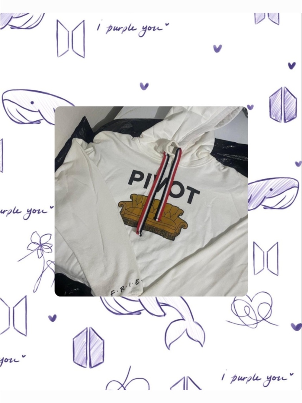 FRIENDS White 'Pivot' Crewneck Hoodie with Couch Graphic